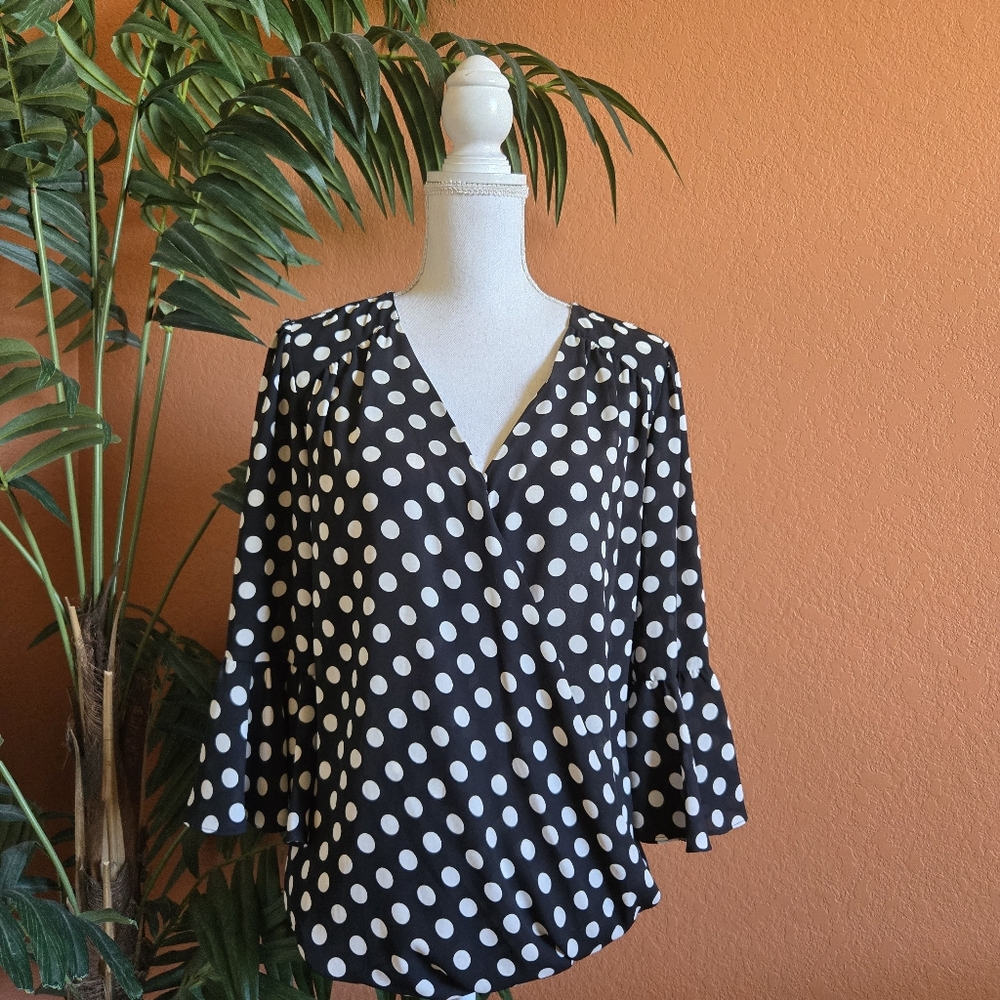 3/$25 INC International Concepts Polka Dot Blouse Black White XL Ruffle Sleeve - Picture 10 of 10